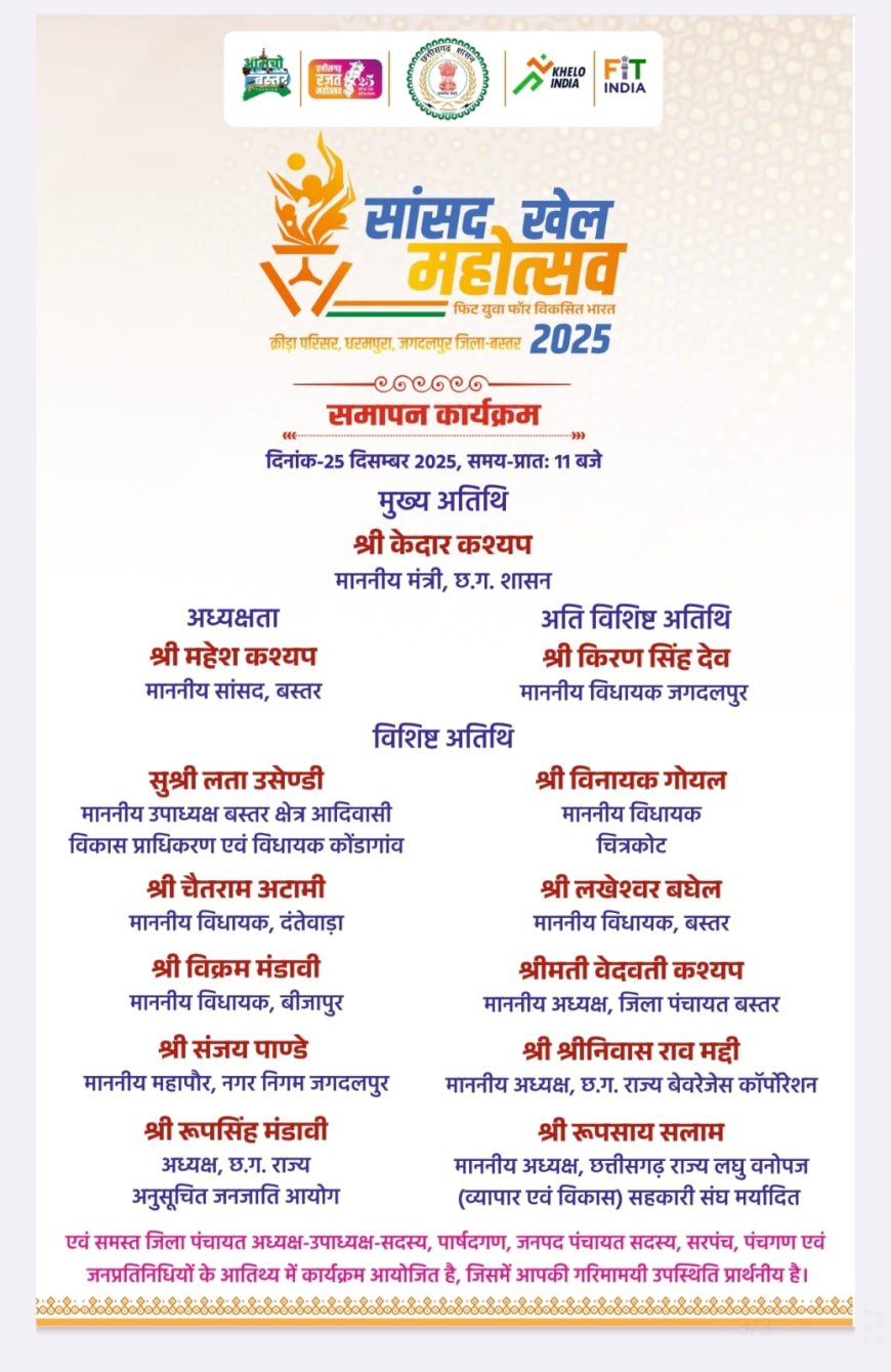 'सांसद खेल महोत्सव-2025' का कल होगा भव्य समापन ,मंत्री केदार कश्यप होंगे मुख्य अतिथि