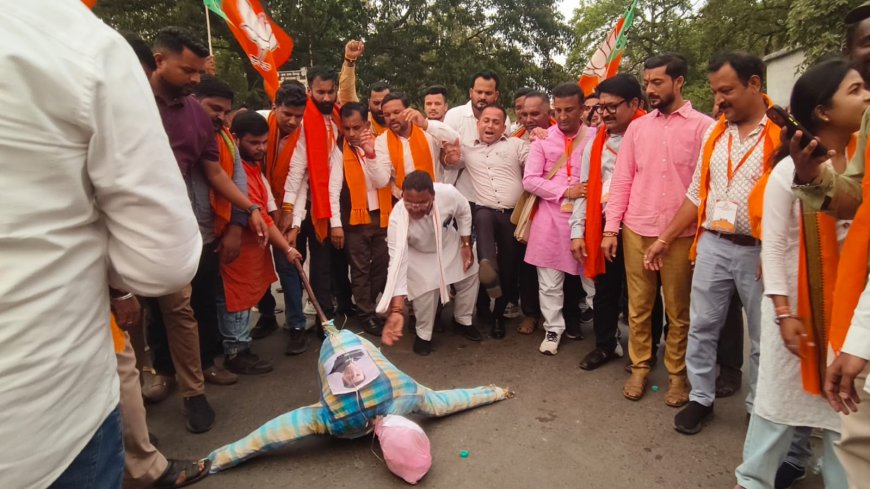 राहुल गांधी के अमर्यादित बयान के विरोध में भाजयुमो ने फूंका पुतला, कहा "संवैधानिक मर्यादाओं का अपमान बर्दाश्त नहीं"