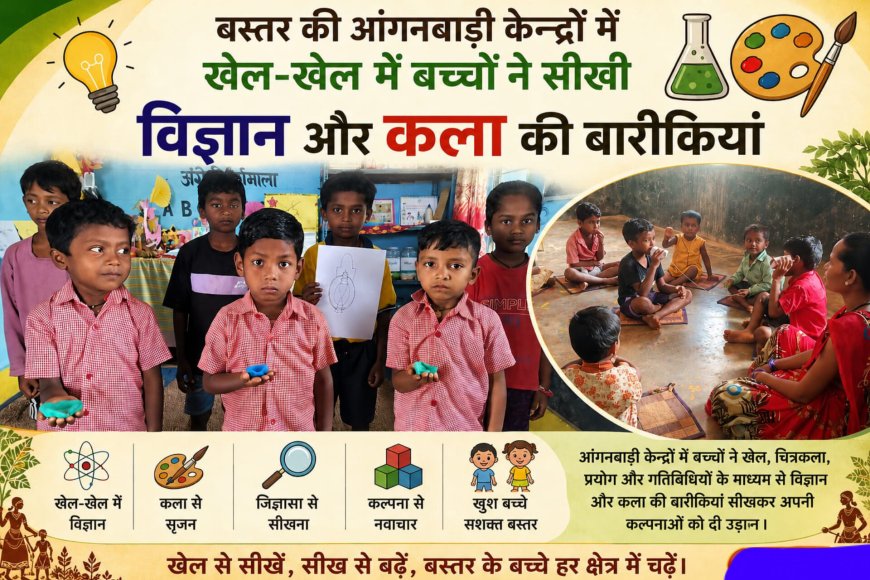 बस्तर की आंगनबाड़ी केन्द्रों में खेल-खेल में बच्चों ने सीखी विज्ञान और कला की बारीकियां