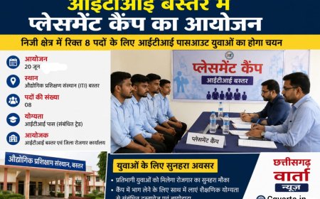 आईटीआई बस्तर में कैम्पस प्लेसमेंट का आयोजन, निजी क्षेत्र में रिक्त 08 पदों के लिए आईटीआई पासआउट युवाओं का होगा चयन