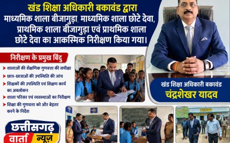 खंड शिक्षा अधिकारी बकावंड द्वारा प्राथमिक शाला व माध्यमिक शाला बीजागुड़ा एवं छोटे देवड़ा स्कूल का आकस्मिक निरीक्षण किया !