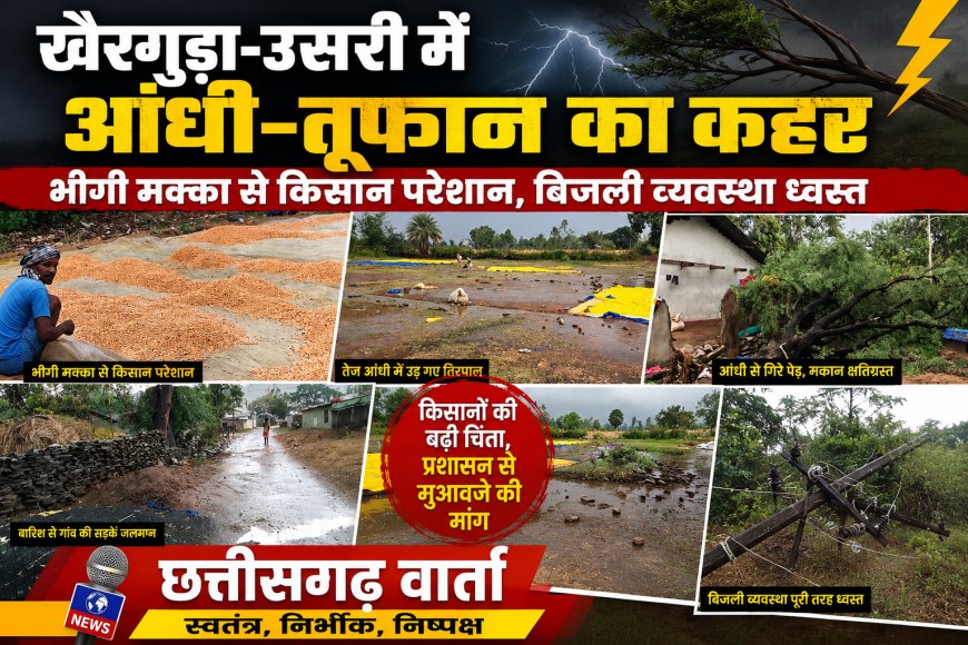 खैरगुड़ा-उसरी में आंधी-तूफान का कहर, भीगी मक्का से किसान परेशान, बिजली व्यवस्था ध्वस्त