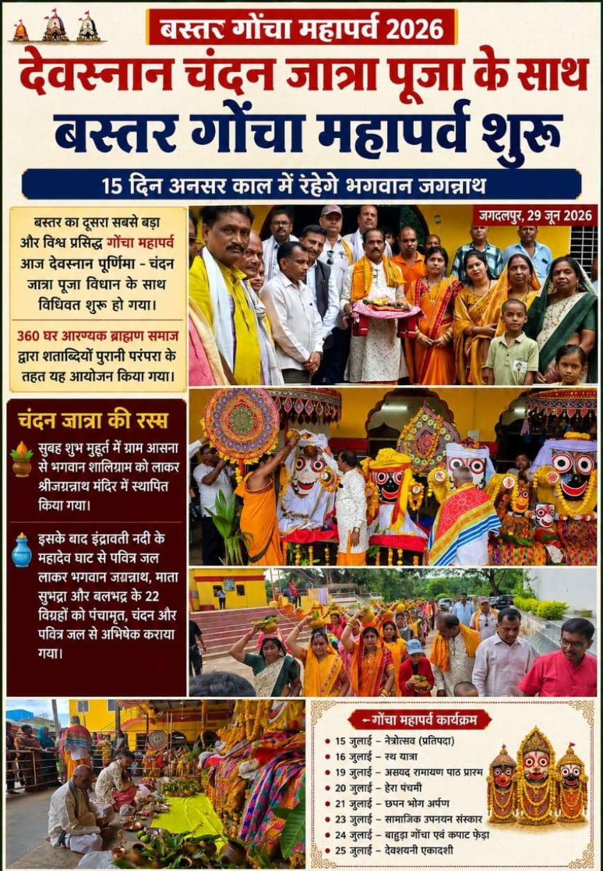 देवस्नान चंदन जात्रा पूजा के साथ बस्तर गोंचा महापर्व शुरू, 15 दिन अनसर काल में रहेंगे भगवान जगन्नाथ