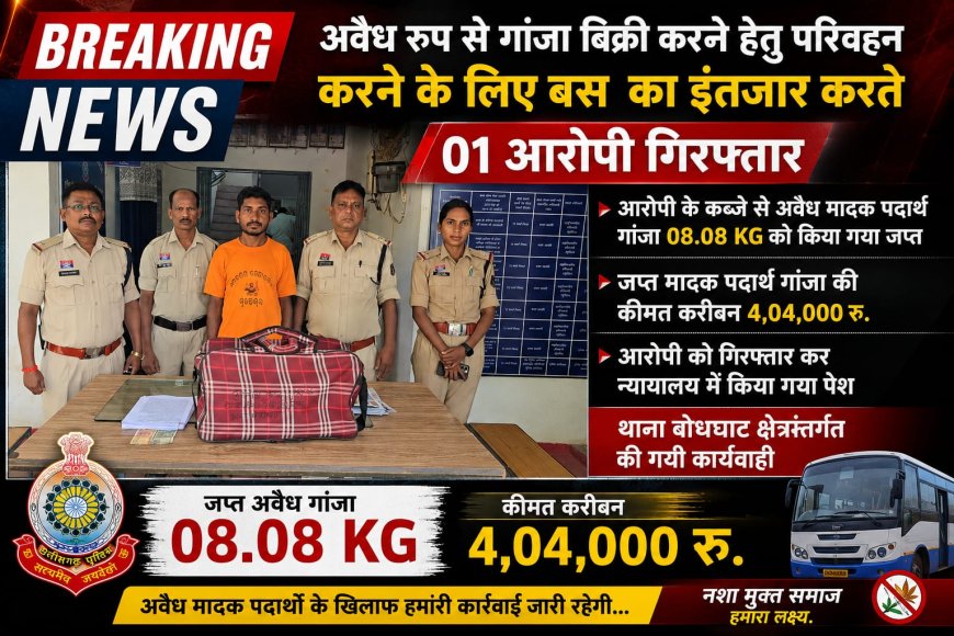 अवैध रूप से गांजा बिक्री करने हेतु परिवहन करने के लिए बस  का इंतजार करते 01 आरोपी गिरफ्तार
