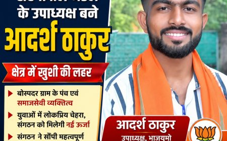 भाजपा युवा मोर्चा सरगीपाल मंडल के उपाध्यक्ष बने आदर्श ठाकुर, क्षेत्र में खुशी की लहर