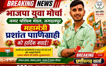 भाजपा युवा मोर्चा नगर पश्चिम मंडल के महामंत्री बने प्रशांत पाणिग्राही , प्रशांत पाणिग्राही को बधाईयों का तांता