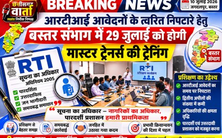 आरटीआई आवेदनों के त्वरित निपटारे हेतु बस्तर संभाग में 29 जुलाई को होगी मास्टर ट्रेनर्स की ट्रेनिंग