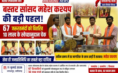 बस्तर सांसद महेश कश्यप की बड़ी पहल: 67 जरूरतमंदों को वितरित 10 लाख के स्वेच्छानुदान चेक