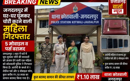 जगदलपुर में घर-घर घूमकर चोरी करने वाली महिला गिरफ्तार, 5 मोबाइल व पर्स बरामद