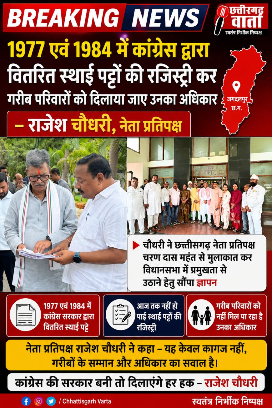 1977 एवं 1984 में कांग्रेस द्वारा वितरित स्थाई पट्टों की रजिस्ट्री कर गरीब परिवारों को दिलाया जाए उनका अधिकार– राजेश चौधरी