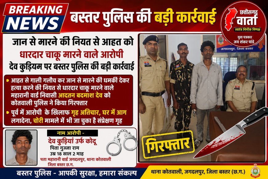 गाली गलौच कर जान से मारने की धमकी देकर हत्या करने की नियत से धारदार चाकू मारने वाले को कोतवाली पुलिस ने किया गिरफ्तार