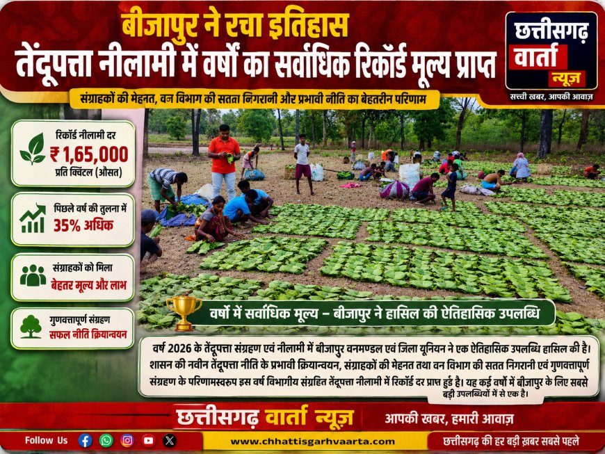बीजापुर ने रचा इतिहास, तेंदूपत्ता नीलामी में वर्षों का सर्वाधिक रिकॉर्ड मूल्य प्राप्त