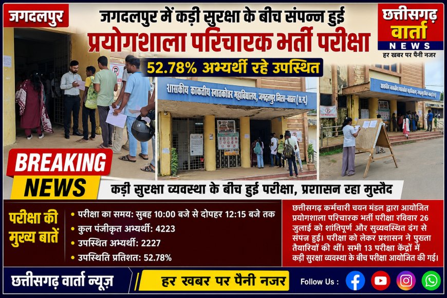जगदलपुर में कड़ी सुरक्षा के बीच संपन्न हुई प्रयोगशाला परिचारक भर्ती परीक्षा, 52.78% अभ्यर्थी रहे उपस्थित