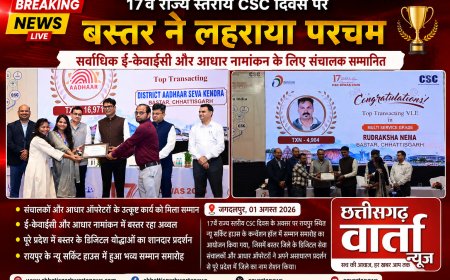 17वें राज्य स्तरीय सीएससी दिवस पर बस्तर ने लहराया परचम, सर्वाधिक ई-केवाईसी और आधार नामांकन के लिए संचालक सम्मानित