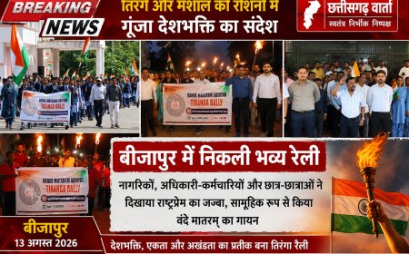 तिरंगे और मशाल की रोशनी में गूंजा देशभक्ति का संदेश, बीजापुर में निकली भव्य रैली