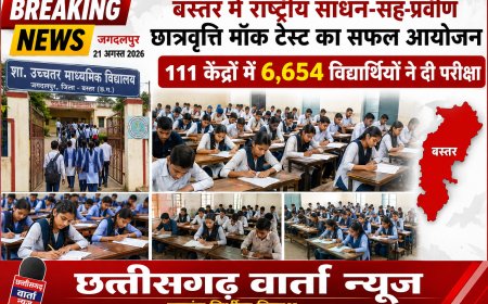 बस्तर में राष्ट्रीय साधन-सह-प्रवीण छात्रवृत्ति मॉक टेस्ट का सफल आयोजन, 111 केंद्रों में 6,654 विद्यार्थियों ने दी परीक्षा