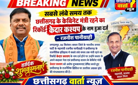 सबसे लंबे समय तक छत्तीसगढ़ के केबिनेट मंत्री रहने का रिकॉर्ड केदार कश्यप के नाम हुआ दर्ज - रजनीश पानीग्राही
