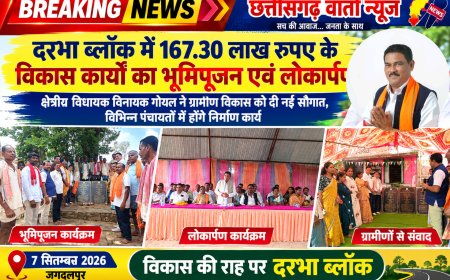 दरभा ब्लॉक में विधायक विनायक गोयल ने किया 167.30 लाख रुपए के विकास कार्यों का भूमिपूजन एवं लोकार्पण, ग्रामीण विकाश को दी नई सौगात
