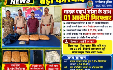 8.414 किलोग्राम मादक पदार्थ गांजा को उड़ीसा से आगरा उत्तरप्रदेश ले जाने वाले आरोपी को पुलिस ने किया गिरफ्तार
