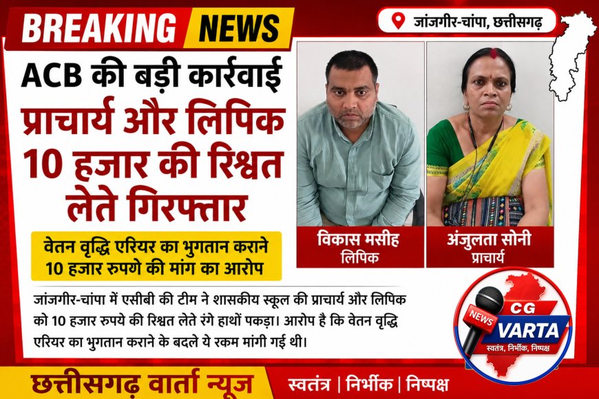 ACB की बड़ी कार्रवाई, प्राचार्य और लिपिक 10 हजार की रिश्वत लेते गिरफ्तार